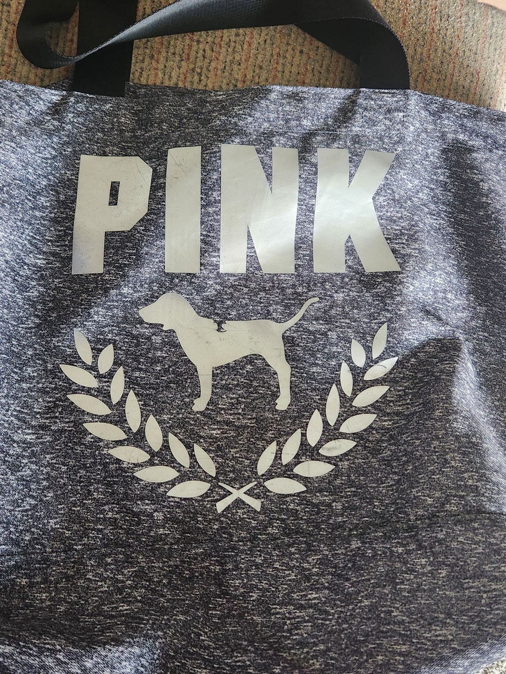 PINK Victoria's Secret Gray Heather Tote with White Dog Laurel Graphic